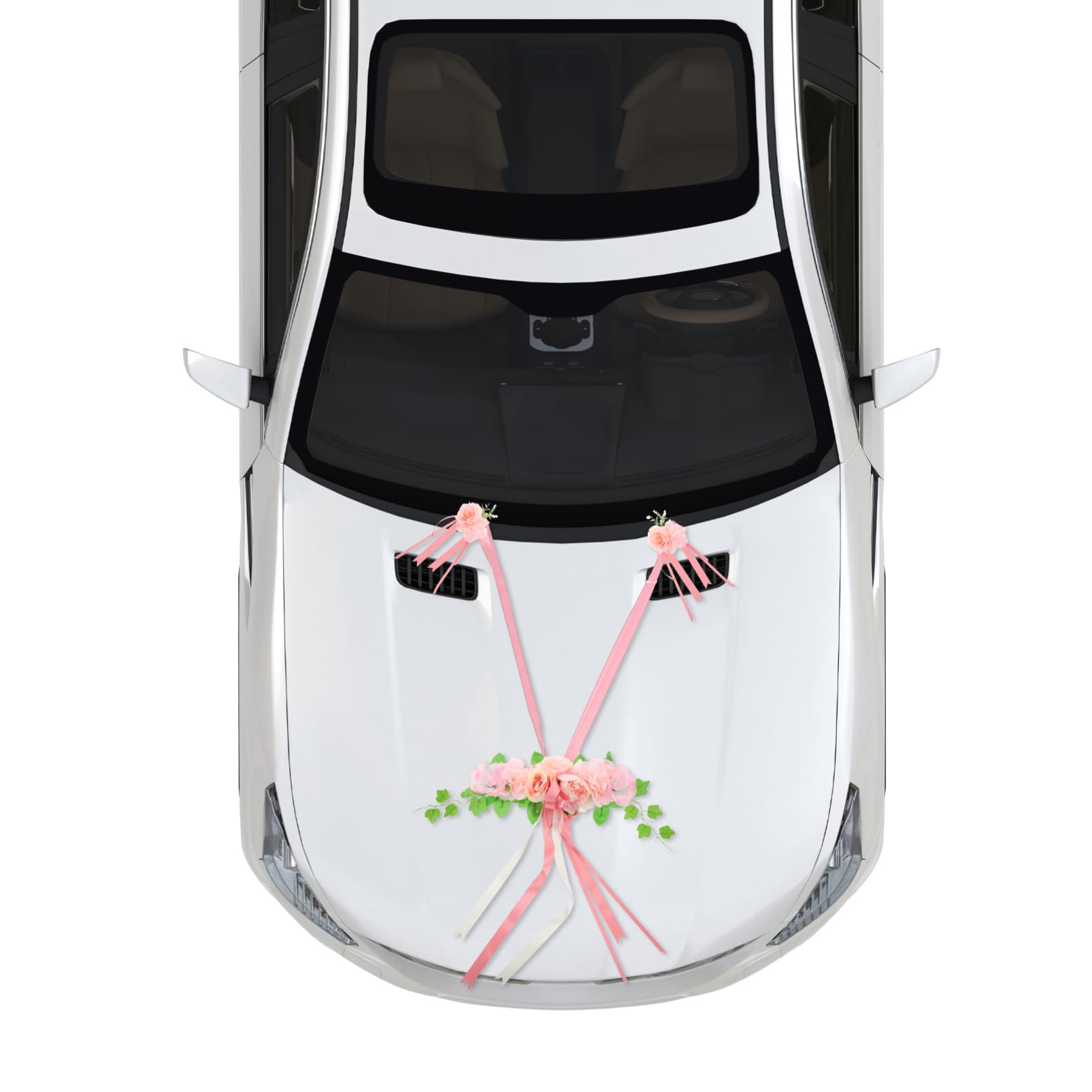 ULTECHNOVO Elegante Autodekoration mit Rosenblüten und Schleife für Hochzeiten 2 Stück aus Seidenblumen Farbbeständig und Realistisch