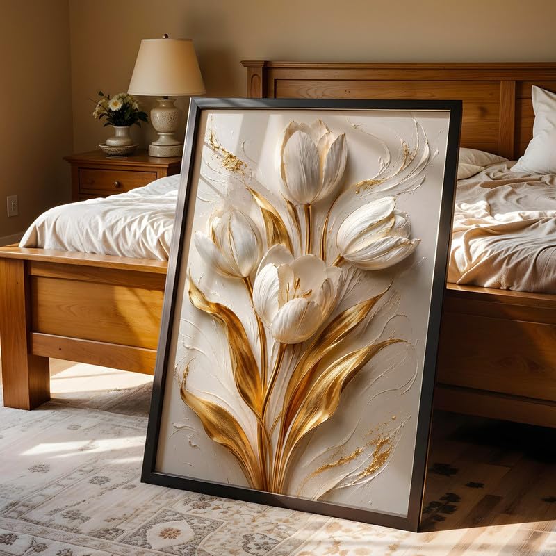 Image of NoWorries Floral Botanical Wall Painting with Frame | Premium Textured Flower & Leaf Artwork, Pastel Nature Wall Decor Framed for Living Room Bedroom Office and Home Decoration (Art-19,21x31inch)