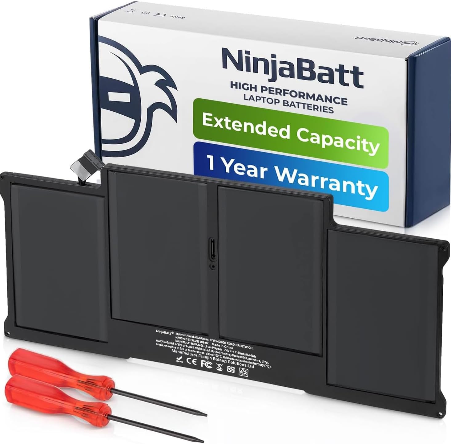 A1466 Battery for Apple MacBook Air 13″ (Mid 2012, Mid 2013, Early 2014, Early 2015,2017) A1369(Late 2010, Mid 2011 Version) A1405 A1377 [7160mAh/54.5Wh/7.6V]