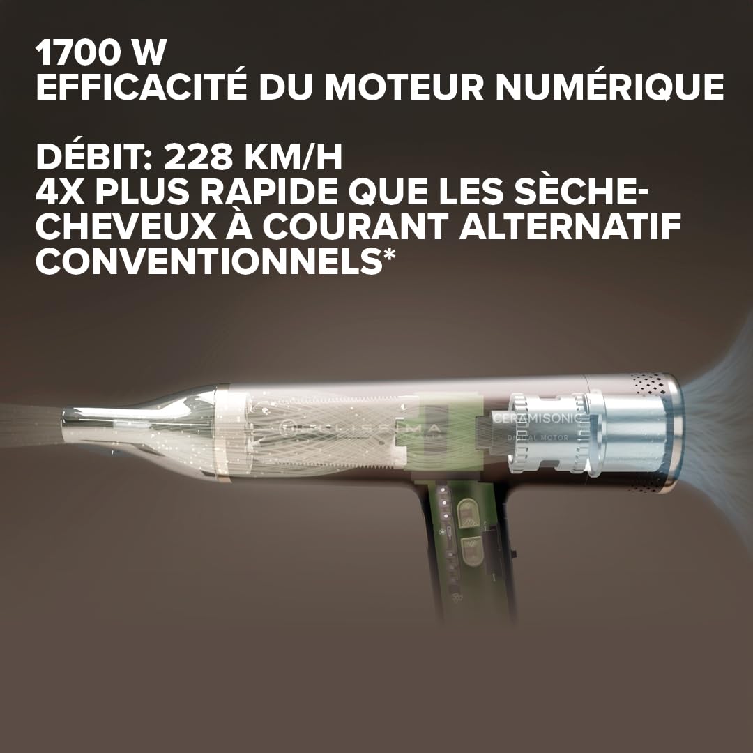 Bellissima – Sèche Cheveux Numérique CERAMISONIC 21014 – Moteur Haute Vitesse – Flux Air 228 Km/H – Ion Ceramic Anti Frisottis – Accessoire Cheveux Léger Silencieux – Diffuseur Embout Précision