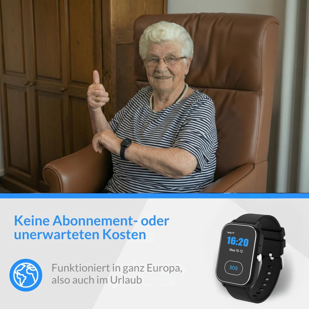 KUUS. S4 Notruf Uhr mit Sturzerkennung - Notrufknopf für Senioren - GPS Tracker Senioren mit Ortung. Senioren Smartwatch mit SIM Karte ohne Handy - Demenz Uhr Hilfsmittel Notfallarmband Erwachsene