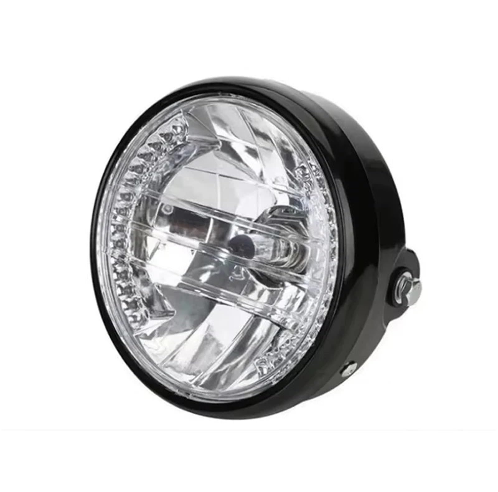Światło Do Jazdy 7-calowy 35W H4 Halogenowy reflektor motocyklowy Okrągła żarówka z 9-przewodowym kierunkowskazem LED Czarny uchwyt do motocykli(1pcs Light)
