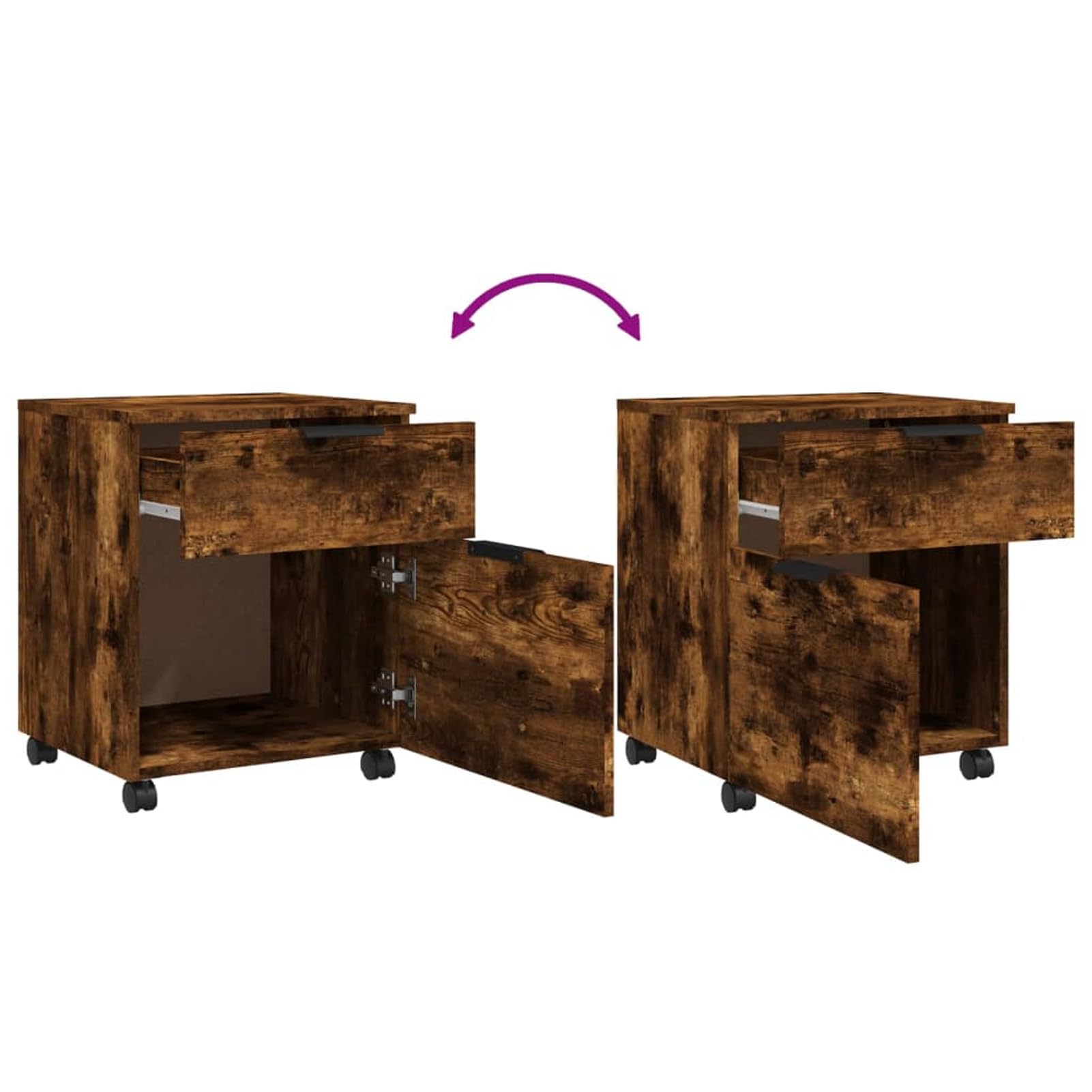 Schedario con Ruote Rovere Fumo 45x38x54 cm Legno Multistrato,Cassettiera, Mobiletto da Ufficio con Serratura,Regolabile per Cartelle Sospese, Superficie Testurizzata, per Ufficio, Studio