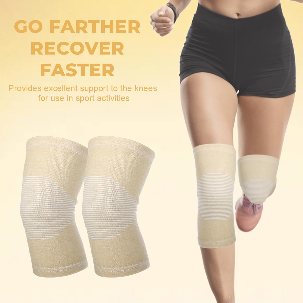 VASANA 1 paio di ginocchiere elastiche a compressione, unisex, per sport, basket, danza, ciclismo, arrampicata, yoga (beige), Colore della pelle, M