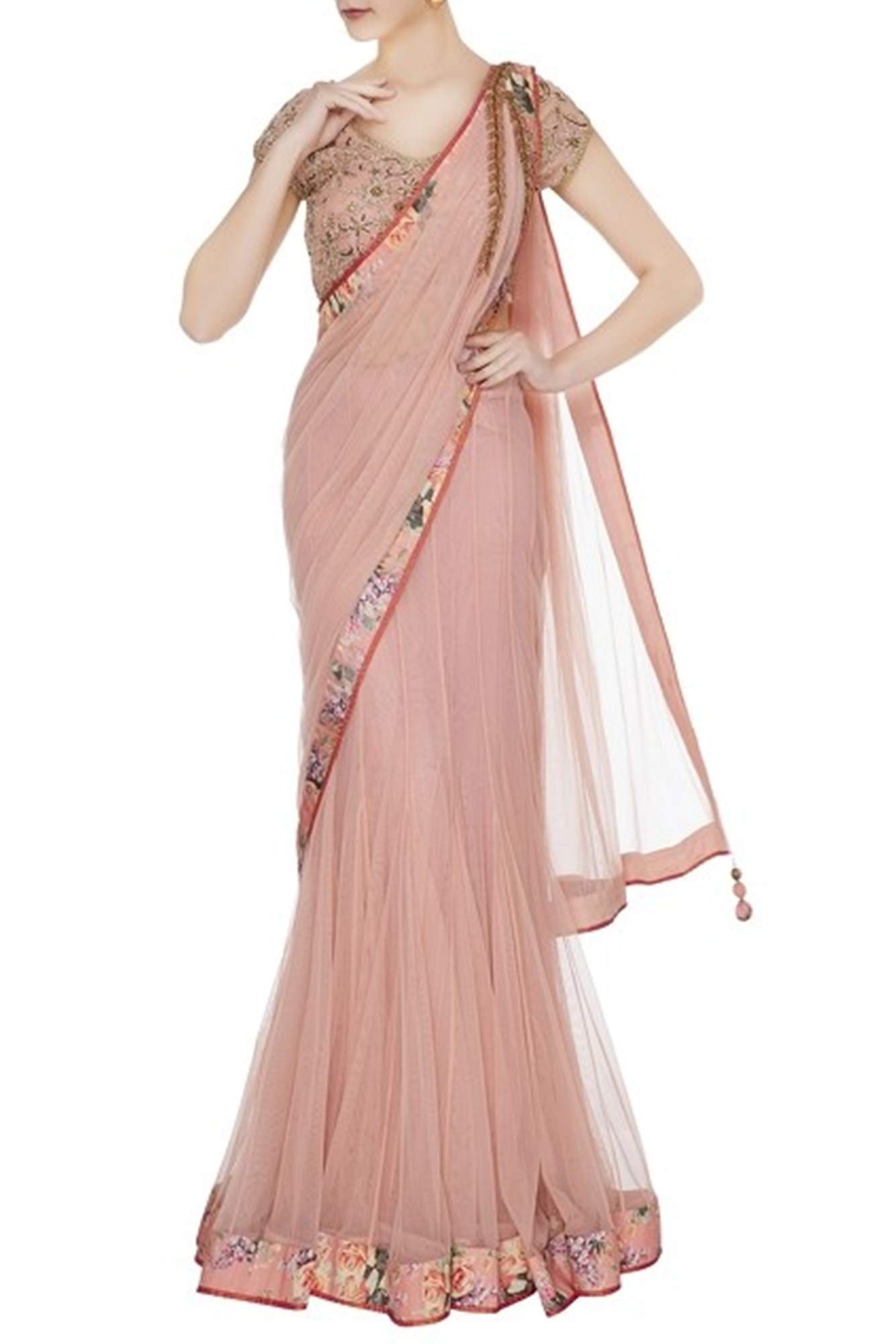 Pink BeautyWomen's net lehenga style saree. (Pink )