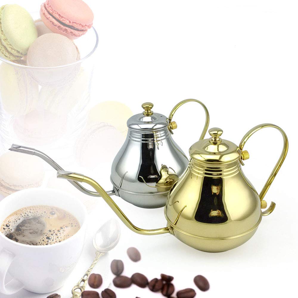 REMIGHTELY BRIGHT Stainless Steel Hand Coffee Maker, Drip Goose Neck Teapot, Gold/silver (color : Silver)
