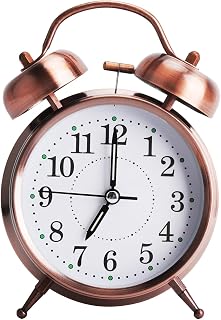 Extra Lauter Retro Wecker 4 Zoll Braun Metall Doppelglockenwecker mit Hintergrundbeleuchtung & Nachtlicht, Wecker ohne Ticken für Tiefschläfer & Senioren Vintage Design für Nachttisch Schlafzimmer Kin