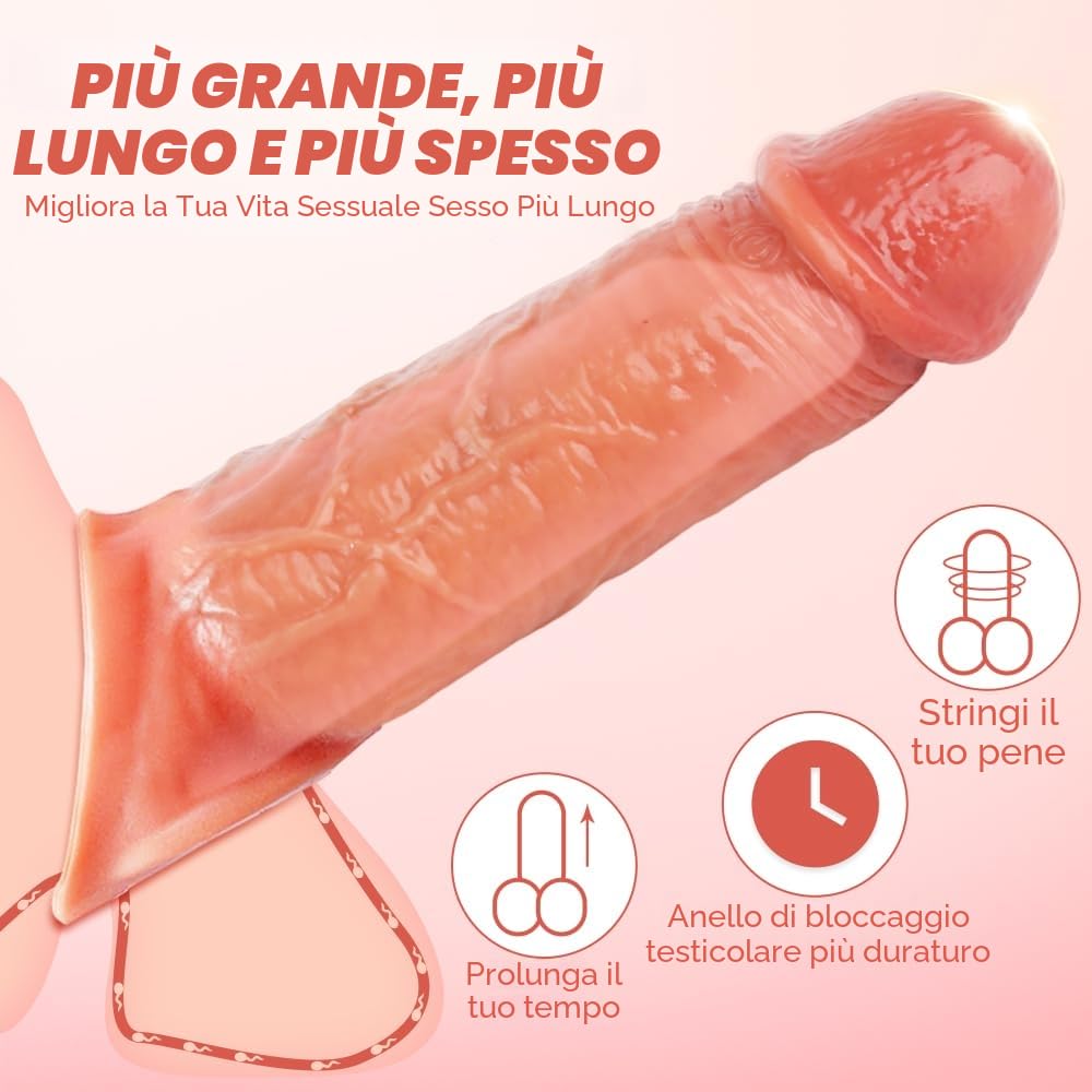 Guaina Pene, Prolunga PenE Indossabile Uomo con Anelli, 20cm/7,9inch Guaine E Prolunghe per Il Pene, Dildo Realistico In Silicone con Vene, Toys Sessuali
