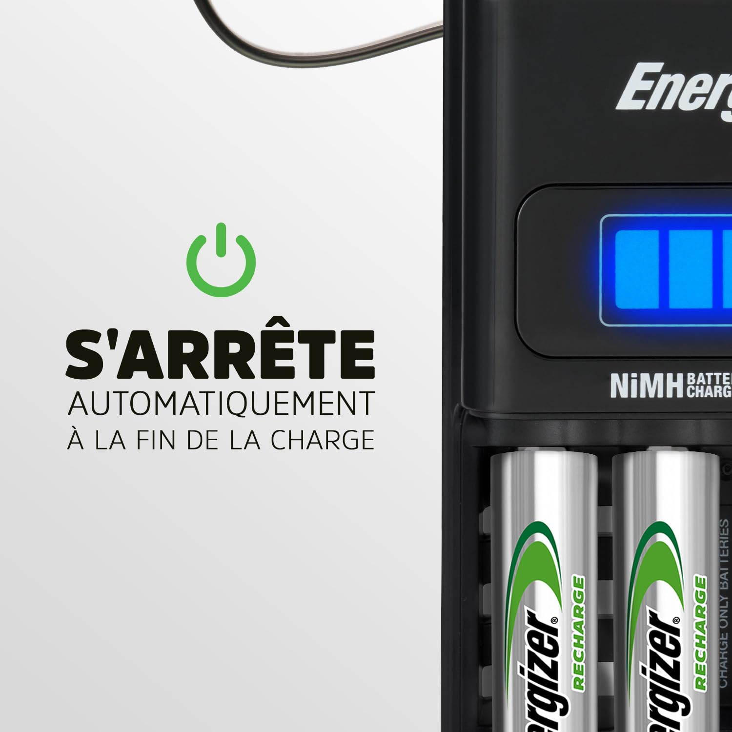 Energizer Recharge - Piles Rechargeables avec Chargeur Express - Charge complète en 1 Heure ou Moins - Compatible NiMH AA et AAA - 4 Pile AA 2300 mAh incluses