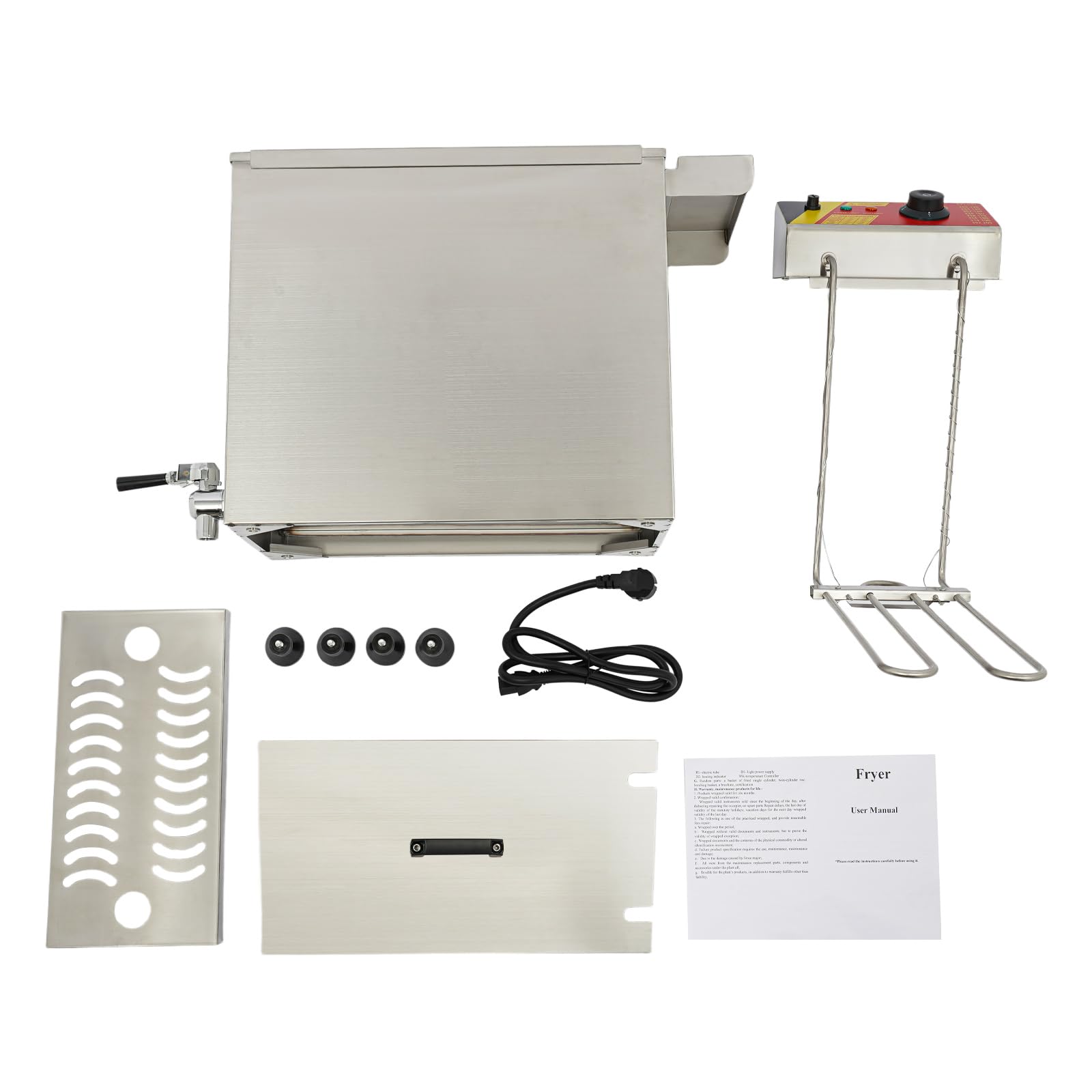 Professionelle Edelstahl-Fritteuse 3000W, mit Ablasshahn, 12-Haken-Racks, Deckel & Überhitzungsschutz, regelbare Temperatur 30-200°C, 25L Große Fritteuse für Gastronomie & Haushaltsgebrauch