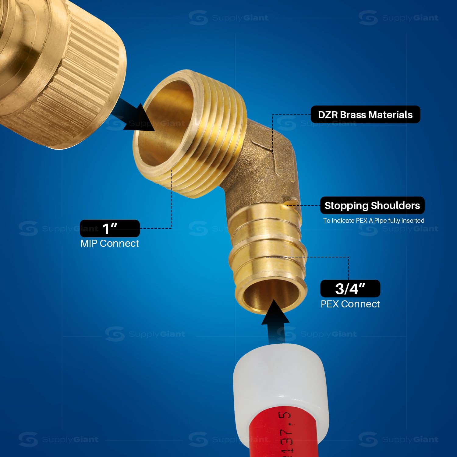 Codo roscado de 90 grados Pex-A, expansión de 3/4 pulgadas Pex x 1 pulgada adaptador de codo MIP, adaptador F1960 de latón sin plomo para uso en conexión de tubo Pex-A (paquete de 5)