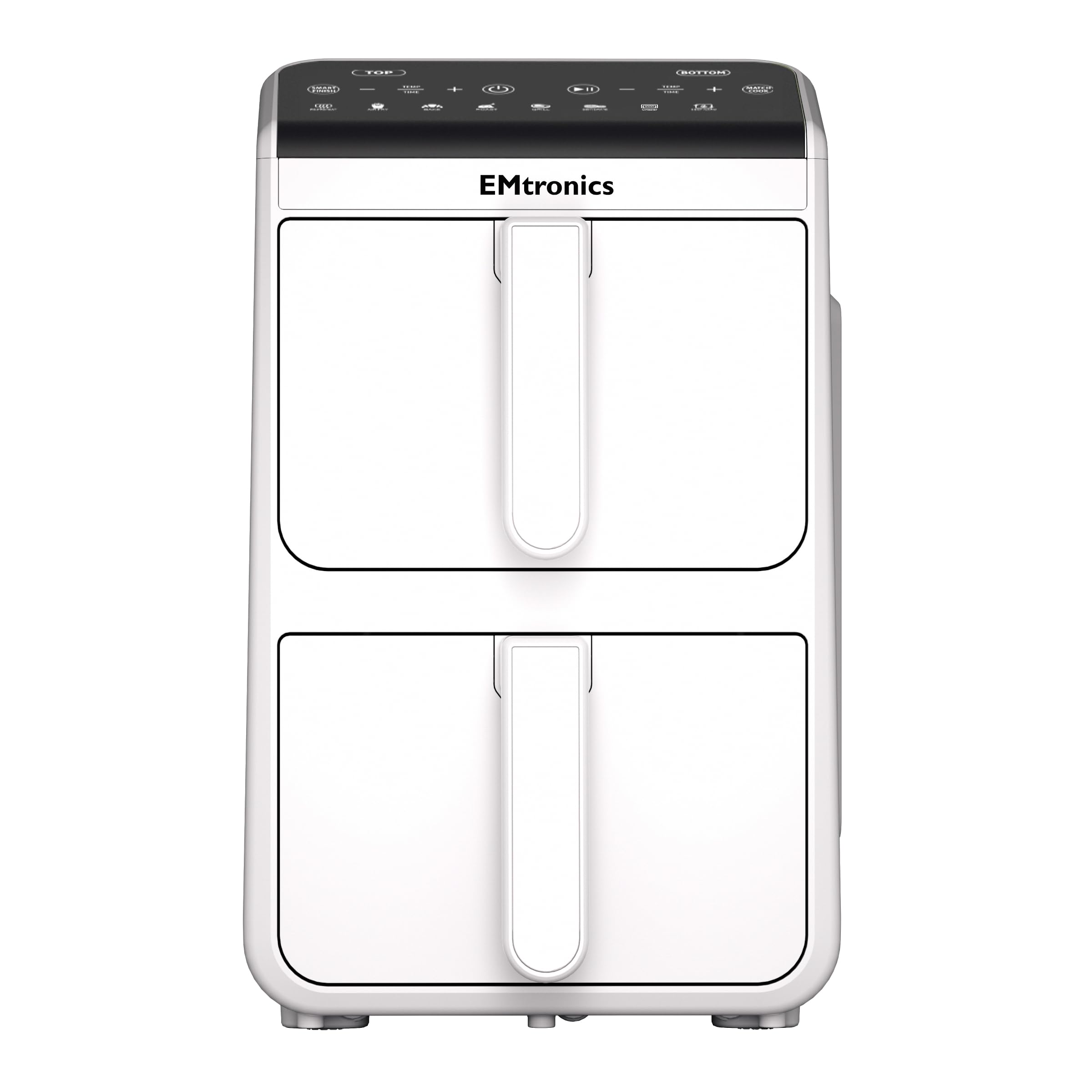 EMtronics 10L Stack Air Fryer with Dual Zone 2460W Family Size, 8 Preset Cooking Mode, Match Cook & Smart Finish Functions, 10 Litre - White
