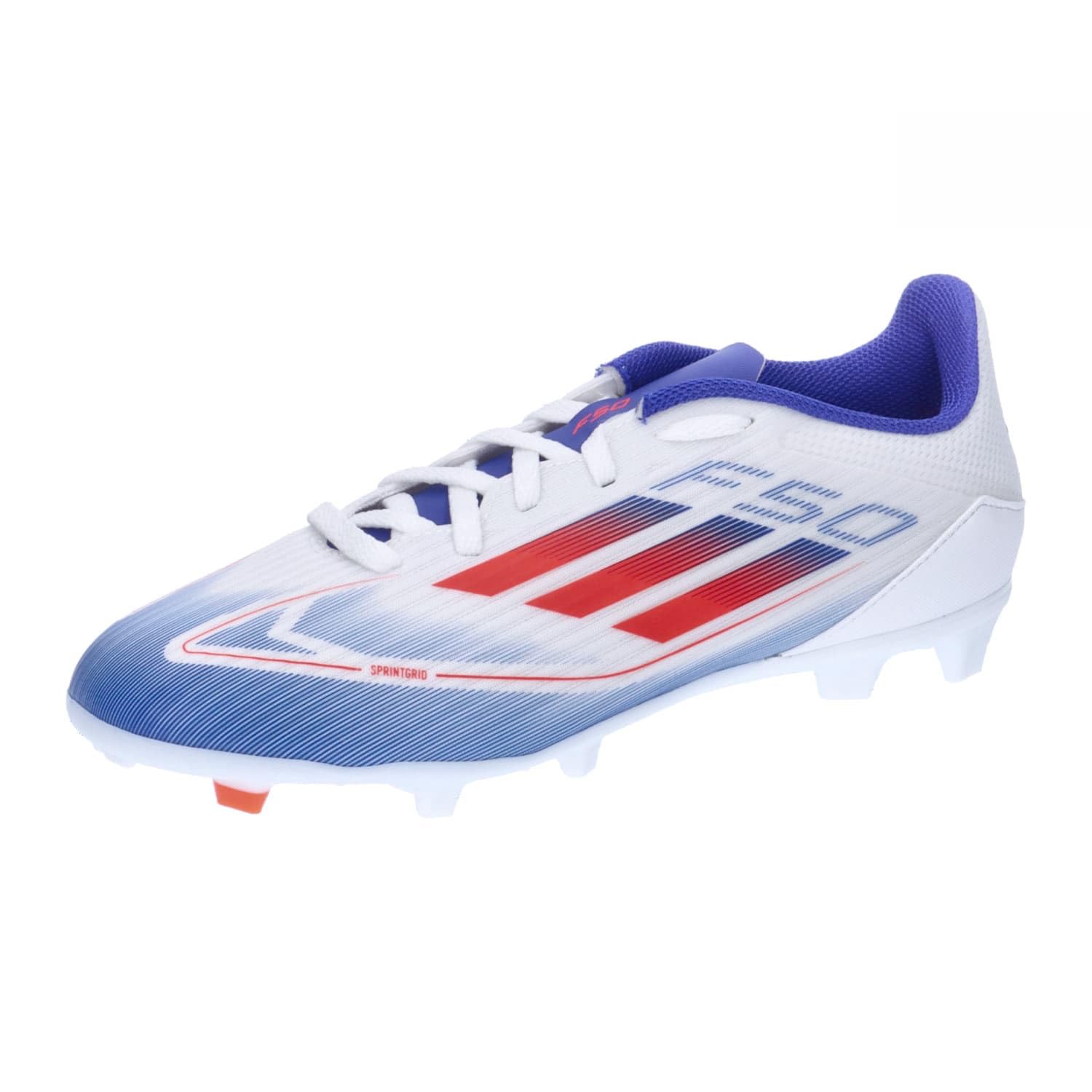 adidas Unisex - Bambini F50 LEAGUE Football boots Firm Ground, Cloud White / Solar Red / Lucid Blue, 36 2/3 EU
