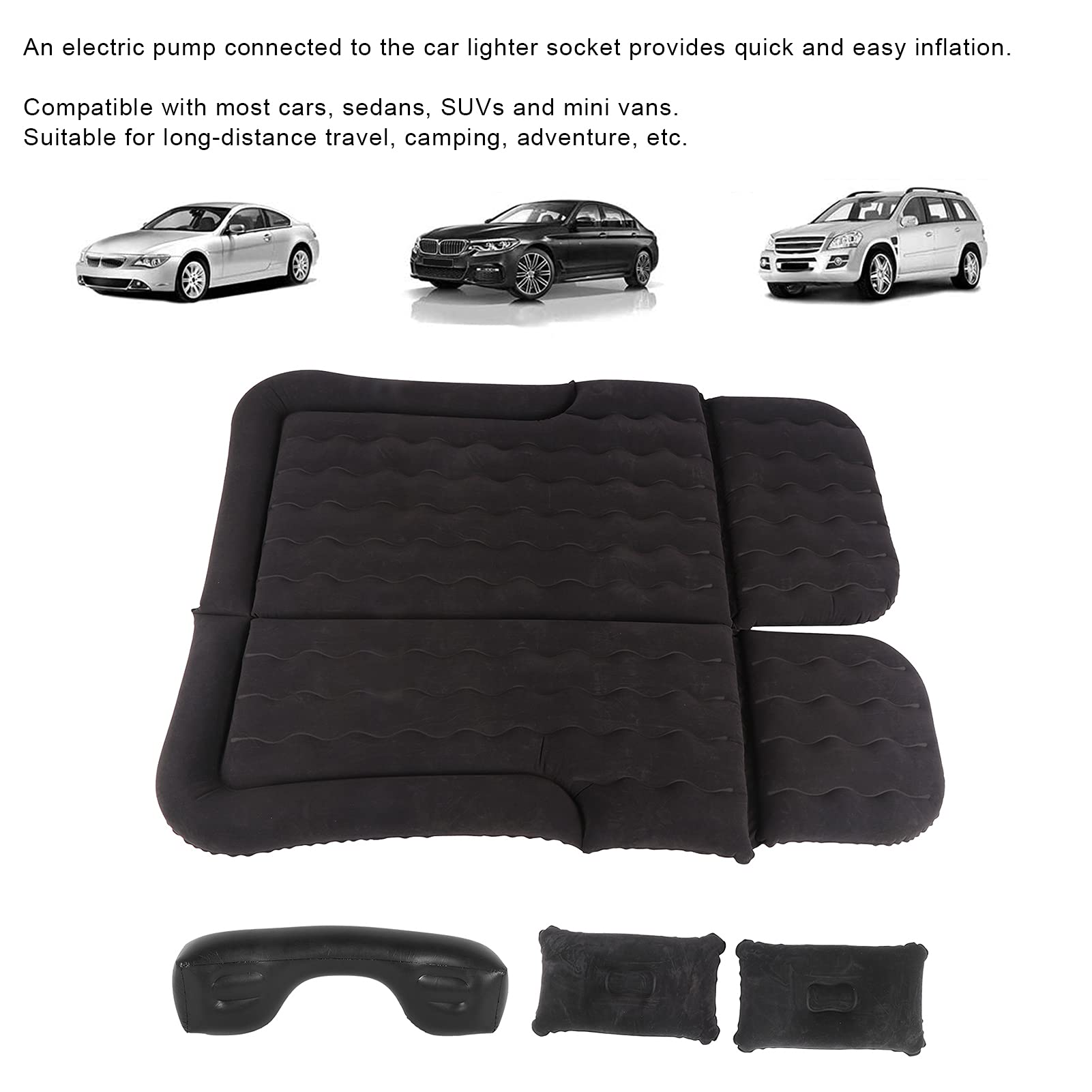 Cryfokt Materac Dmuchany Elektryczna Pompa Inflatora Powierzchnia Flokująca do SUV MPV RV Travel Outdoor 174 X 126 Cm (BLACK)