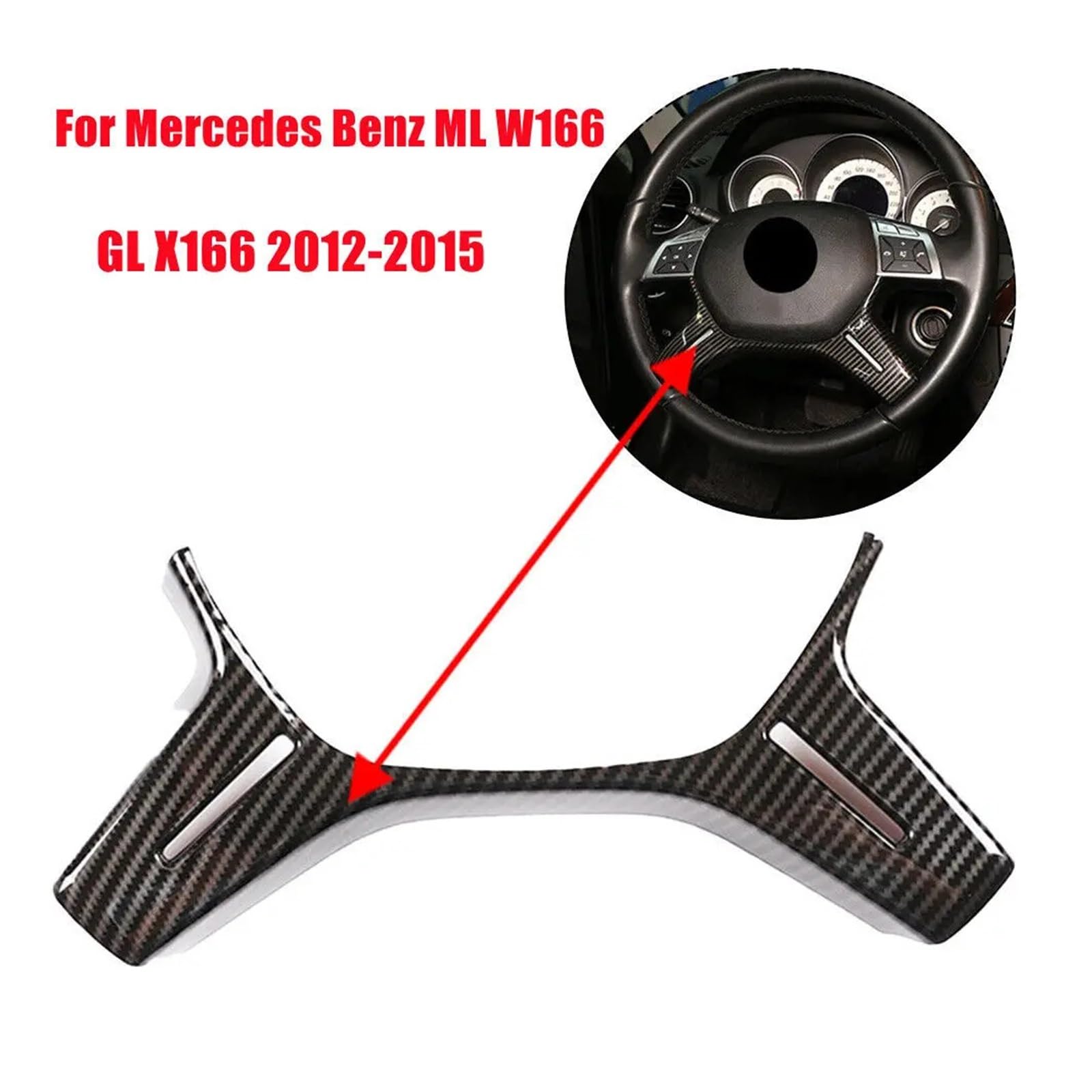 Steering Wheel Frame Trim,Fit For ML,GL GLS W166 W204 W212 W463 Car Interior Center Cover Panel Sticker Black Silver Naklejki dekoracyjne na kierownicę(Carbon)