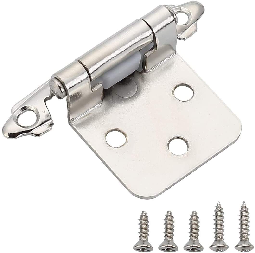 Confezione da 50 cerniere sovrapposte da 1/2 di pollice (nichel satinato), cerniere di chiusura automatica per porta dell'armadio da cucina, cerniera semi-nascosta con viti, spessore 1,5 mm,