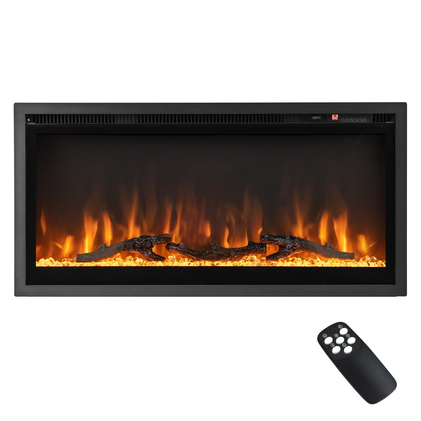 GOPLUS 91 cm Elektrokamin, Elektrischer Wandkamin mit Fernbedienung & Touchscreen, Kaminofen Wand mit 9 Farben Flammeneffekte & 5 einstellbaren Helligkeitsstufen, 750 W/1500 W Heizlüfterfunktion, 36"
