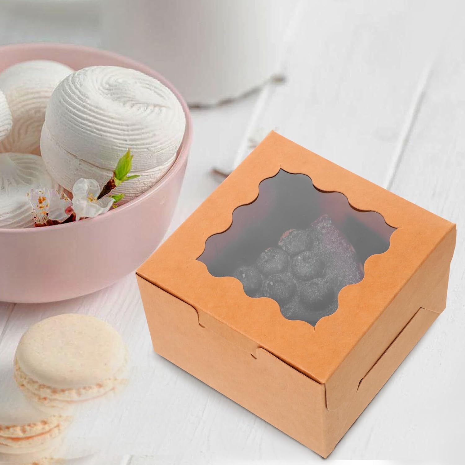 50pcs Small Pastry Boxes with Lids for Bakery Take out Containers, Light Brown Mini Dessert Cake Boxes for Transporting Sweets, Cupcakes, and Baked Goods
