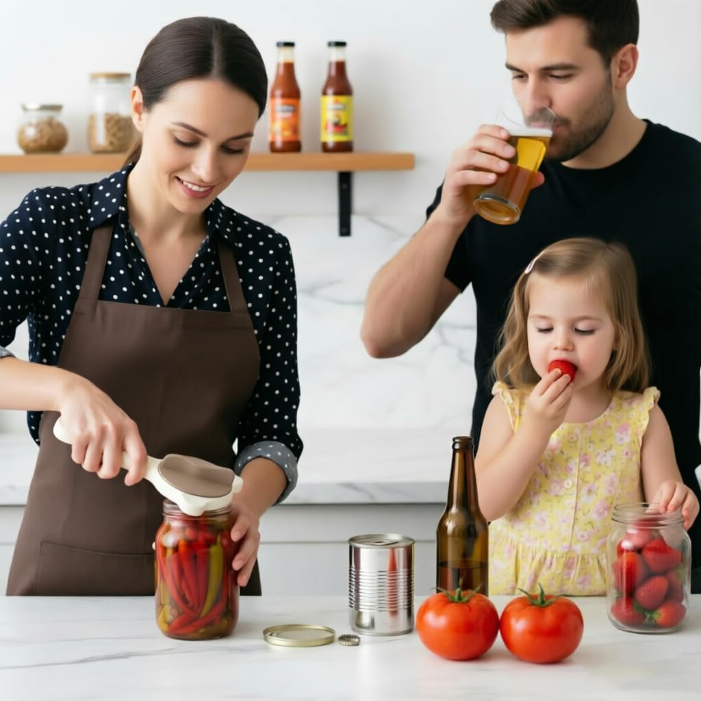 4 in 1 Adjustable Jar Opener for Weak Hands - Heavy Duty Stainless Steel Lid Remover (1" - 3.5"), Effortless Multi-Purpose Bottle & Can Opener for Seniors with Ergonomic Non-Slip Handle
