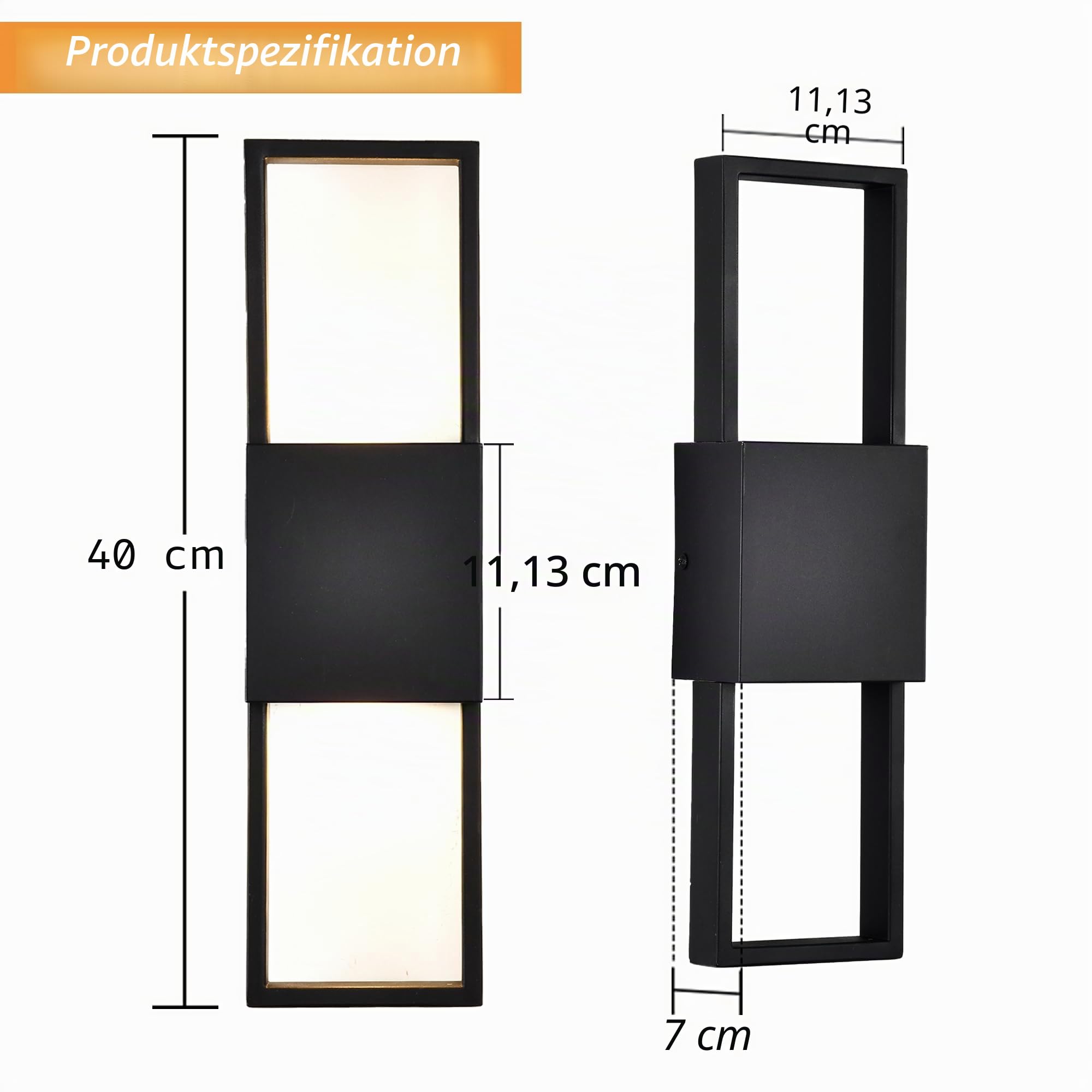 Alighting 10W LED Außenwandleuchte Up & Down 2 Pack | 3000K Warmweiß, Metall und Glas Wandleuchte, Fest Verdrahtet, IP44 Außenlampe für Hauswand, Balkon, Terrasse, Schwarz Matt