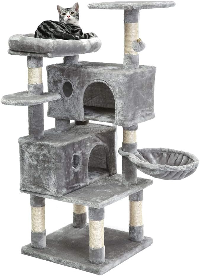 SUPERJARE Cat Tree Condo Furniture with Scratching Posts, Plush Cozy Perch and Dangling Balls, Multi-Level Kitten Tower - Gray