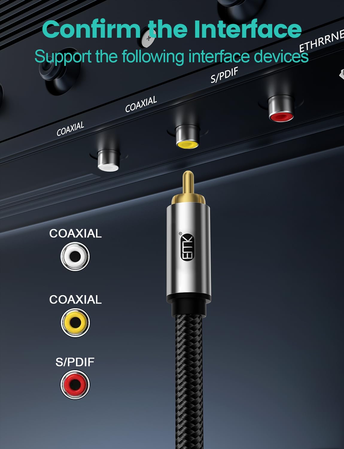 EMK 90 Degree Subwoofer Cable 3Metres,RCA Male to Male Digital Coaxial Audio Cable for Television DVD Player, Gaming Console - Image 3