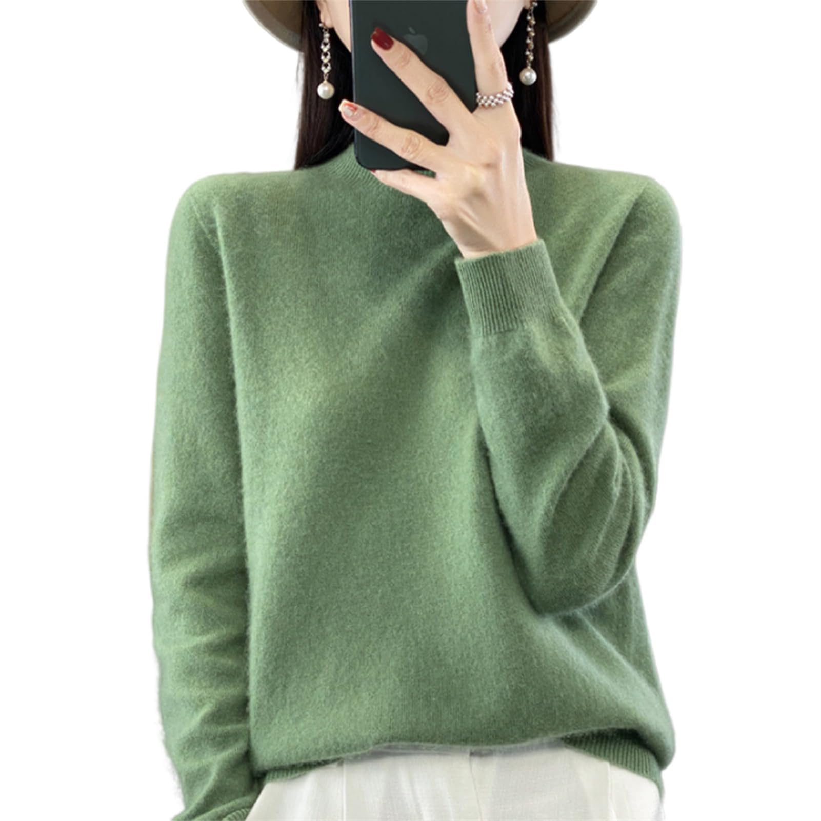 XZEIT Kaschmir-Pullover für Frauen, 100% Kaschmir-Langarm-Pullover, Rundhalsausschnitt, lässiger Strickpullover