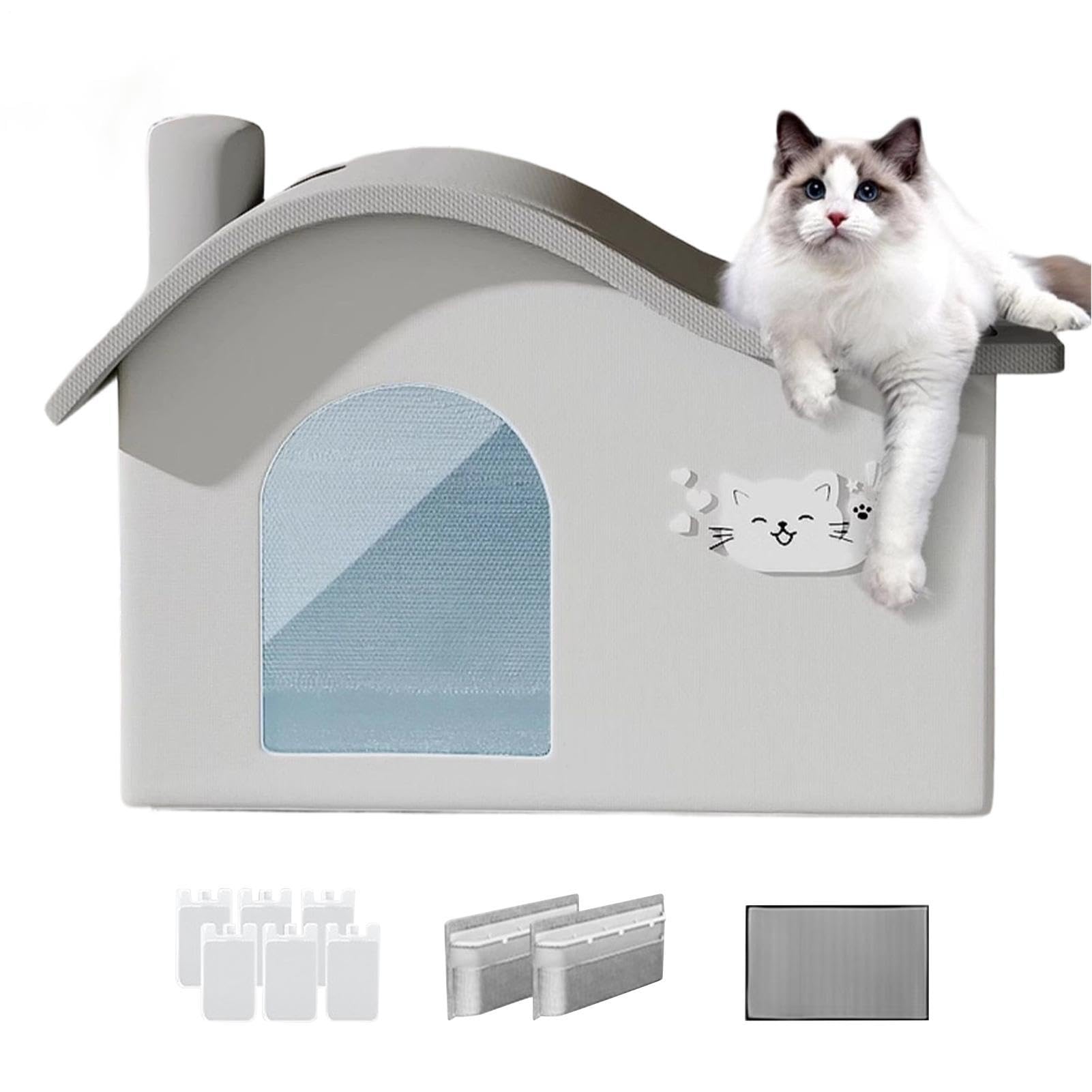 Kühlhaus Für Katzen, Faltbares Katzenzelt Sommer, Wasserdichtes Kratzfestes Katzenkühlbett Mit 6 Eisbeutel Und Aluminiumfolien-Isolierschicht, EPE-Baumwolle, Für Drinnen & Draußen