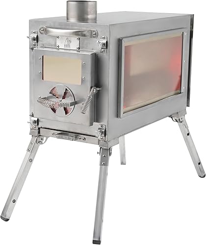 Rbm Outdoors Estufas de camping para tiendas de campaña, refugios, yurtas. Estufa plegable portátil de leña para campamento, cocina al aire libre.
