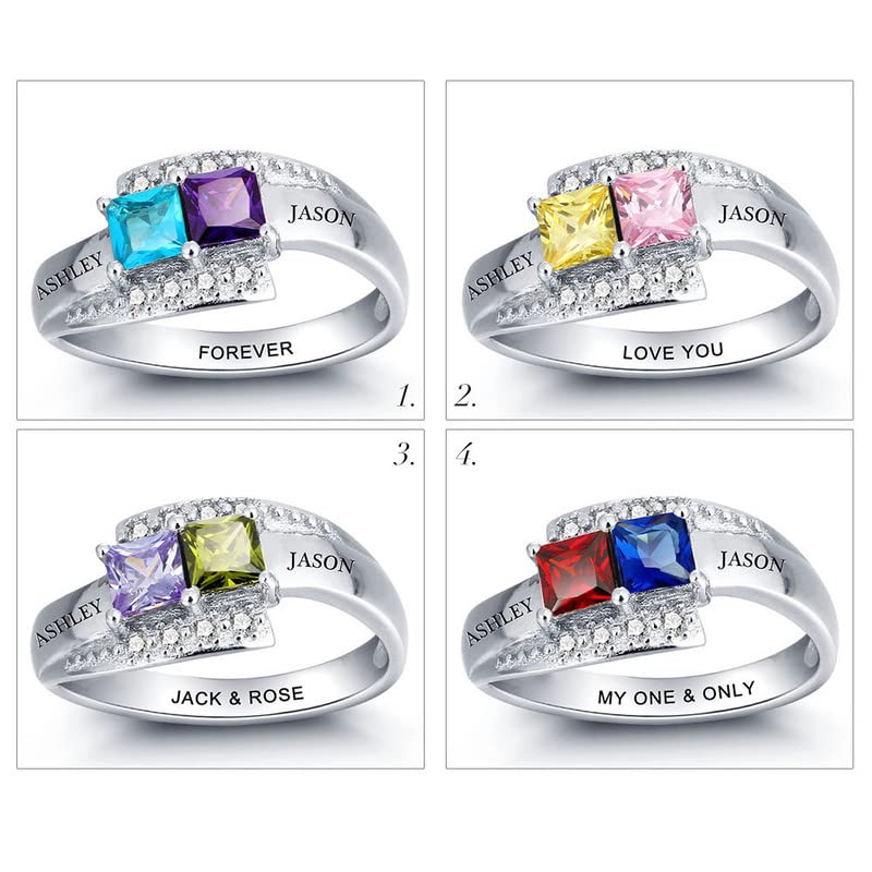 Personalisierte Ringe Gold 9K/14K/18K Namensring für 2 simulierte Birthstones Zirkonia Herz Ring Eheringe Mit Wunschnamen Gravur Damen Schmuck Geschenk für Mutter Freundin-3