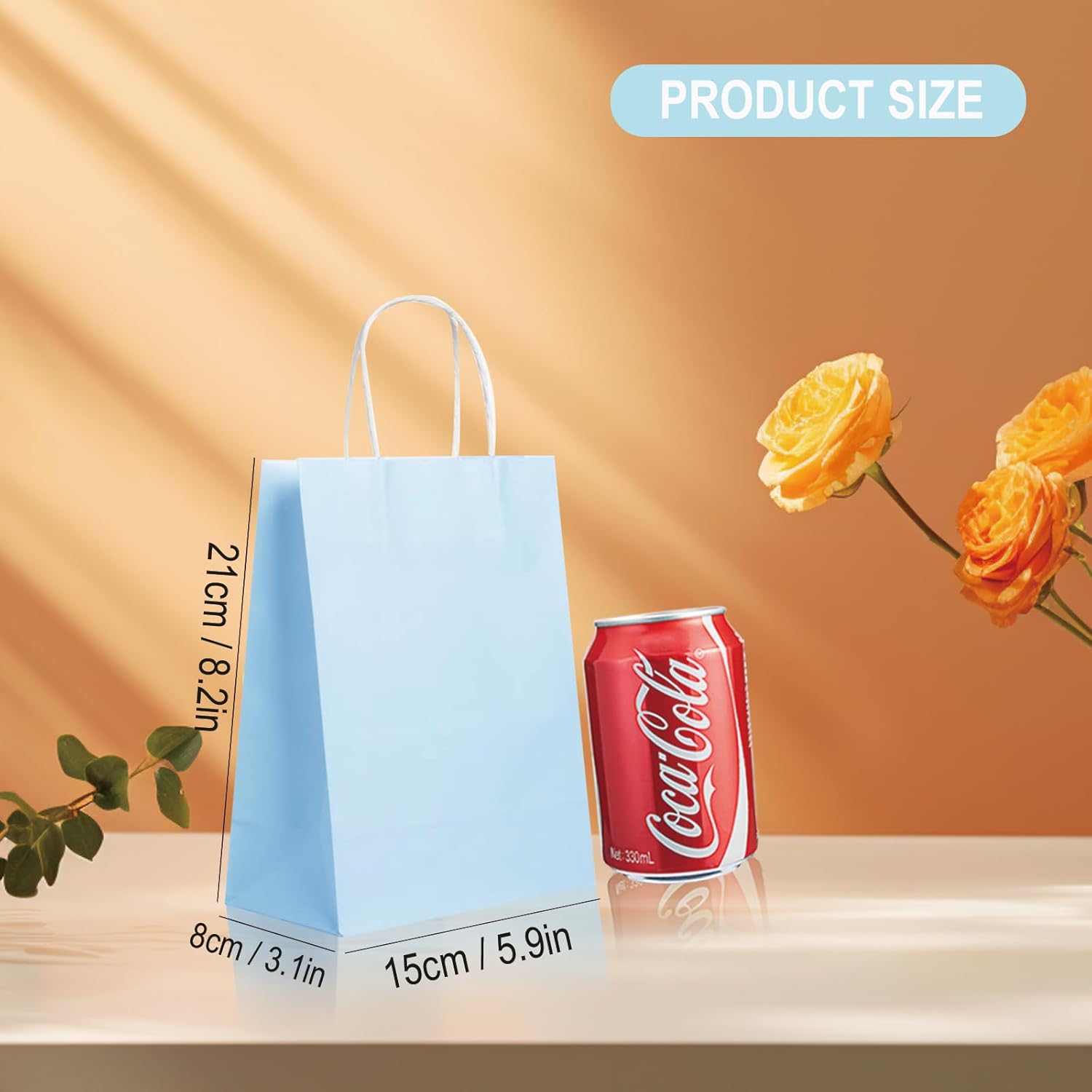 BAG BOX 25 Pack Small 5.9x3.1x8.25 Inch Blue Kraft Paper Gift Bags with Handles for Bulk Shopping, Retail, Craft, Party Favors, Wedding, Grocery & Sacks - Image 2