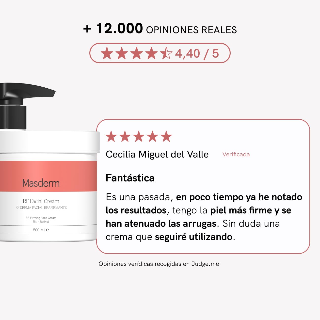 A woman applying MASDERM RF Facial Cream to her face and then using a radiofrequency device