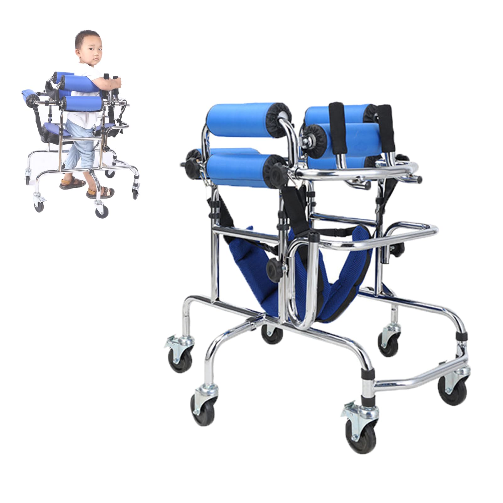 Andador portátil para niños con parálisis cerebral, andador de pie para rehabilitación, andador con ruedas de altura ajustable para rehabilitación.