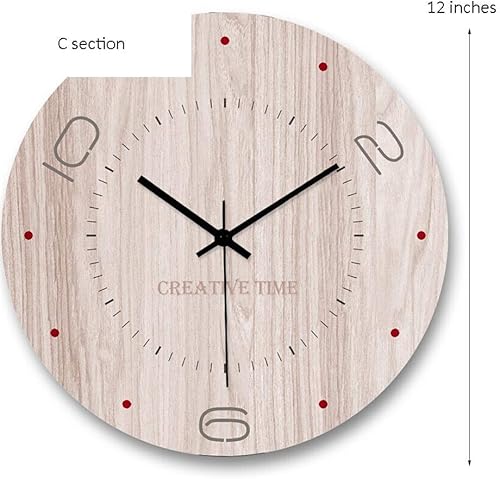 Miniatura 3 de Wall Clock Living Room Wooden Wall Clock Home Mute Quartz Clock Round Wall Clock Bedroom Office Wood 1214 Inch Wall Decor(B Section 12 inches)