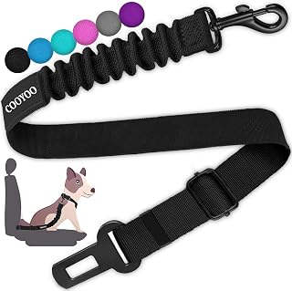 COOYOO Retractable Dog Seat Belt - Durable Adjustable Nylon Car Harness, Heavy Duty Elastic Pet Safety Belt for Vehicles (Black, 1 Pack)