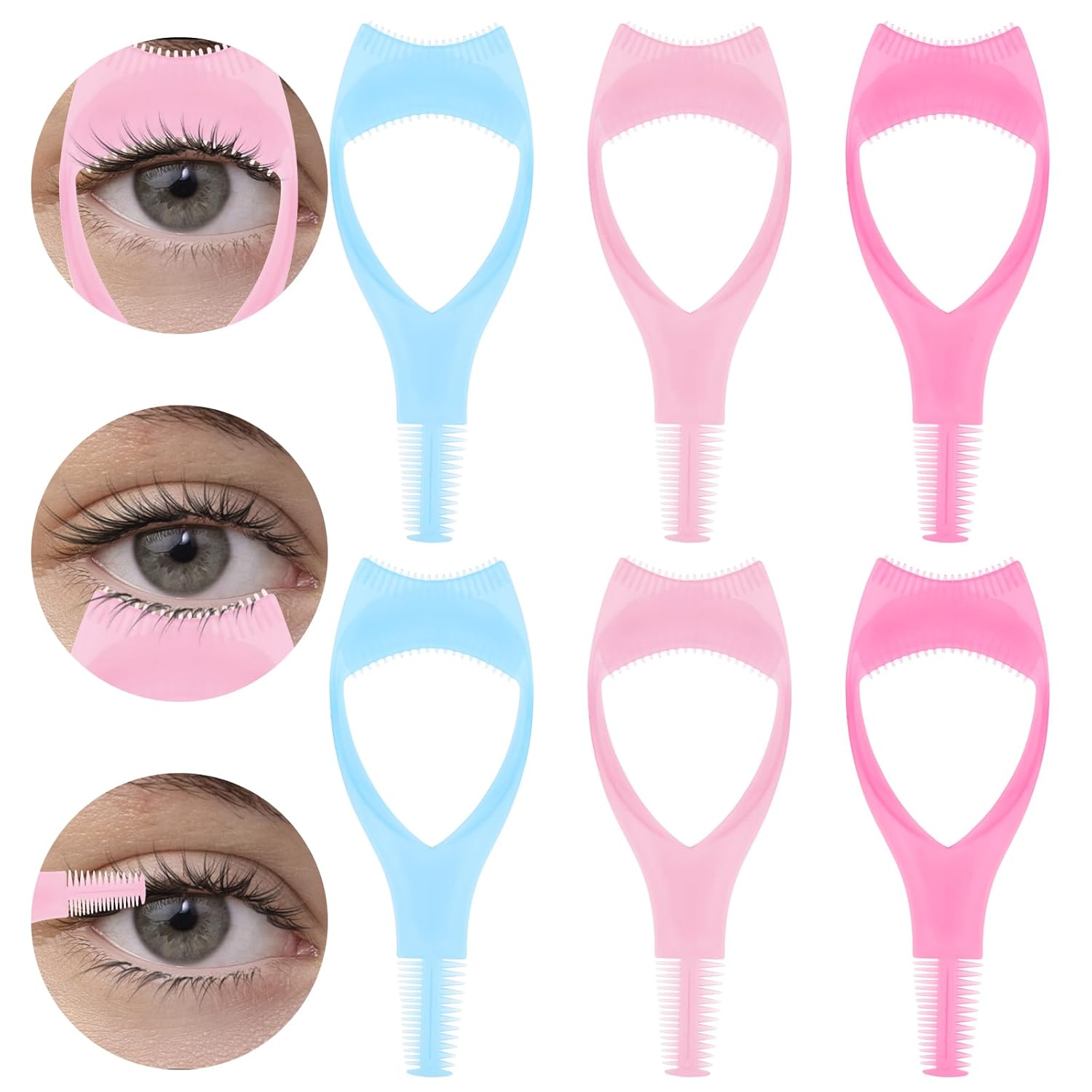 3 in 1 Mascara Shield Applicator Guard, Teaaha 6 PCS Eyelash Separator Tool Reusable Mascara Guard, Eyeliner Template Eyelash Comb Eyeshadow Auxiliary Mascara Tool Lash Makeup Helper for Women Girls