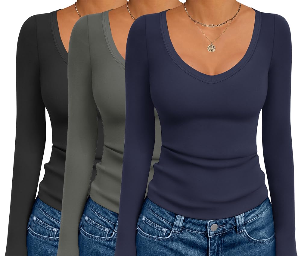 Ekouaer 3 Pack Deep V Neck Thermal