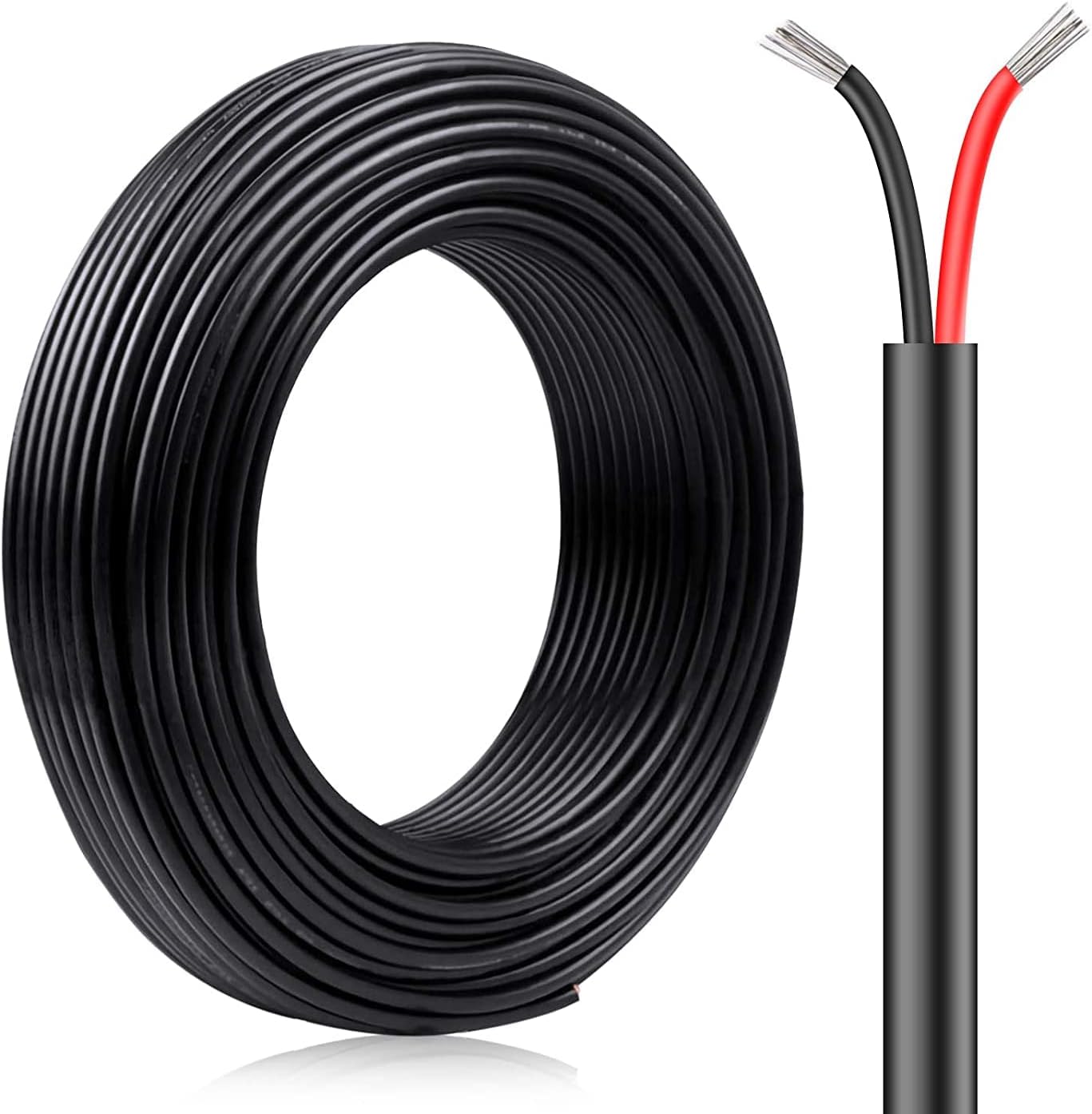 20M/65.6ft 12V Low Voltage Wire, Outdoor Landscape Lighting Cable, 2*0.3mmยฒ Conductor Extension Cable, 22AWG Electrical Cord Red & Black Tinned Copper Hookup Wire Kit, 2 Core with Black Reel Package
