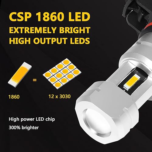 Miniatura 2 de PHINLION PSX24W 2504 Bombillas LED amarillas antiniebla de 3800 lúmenes, superbrillantes, CSP 12276, repuesto para lámparas antiniebla de automóvil,