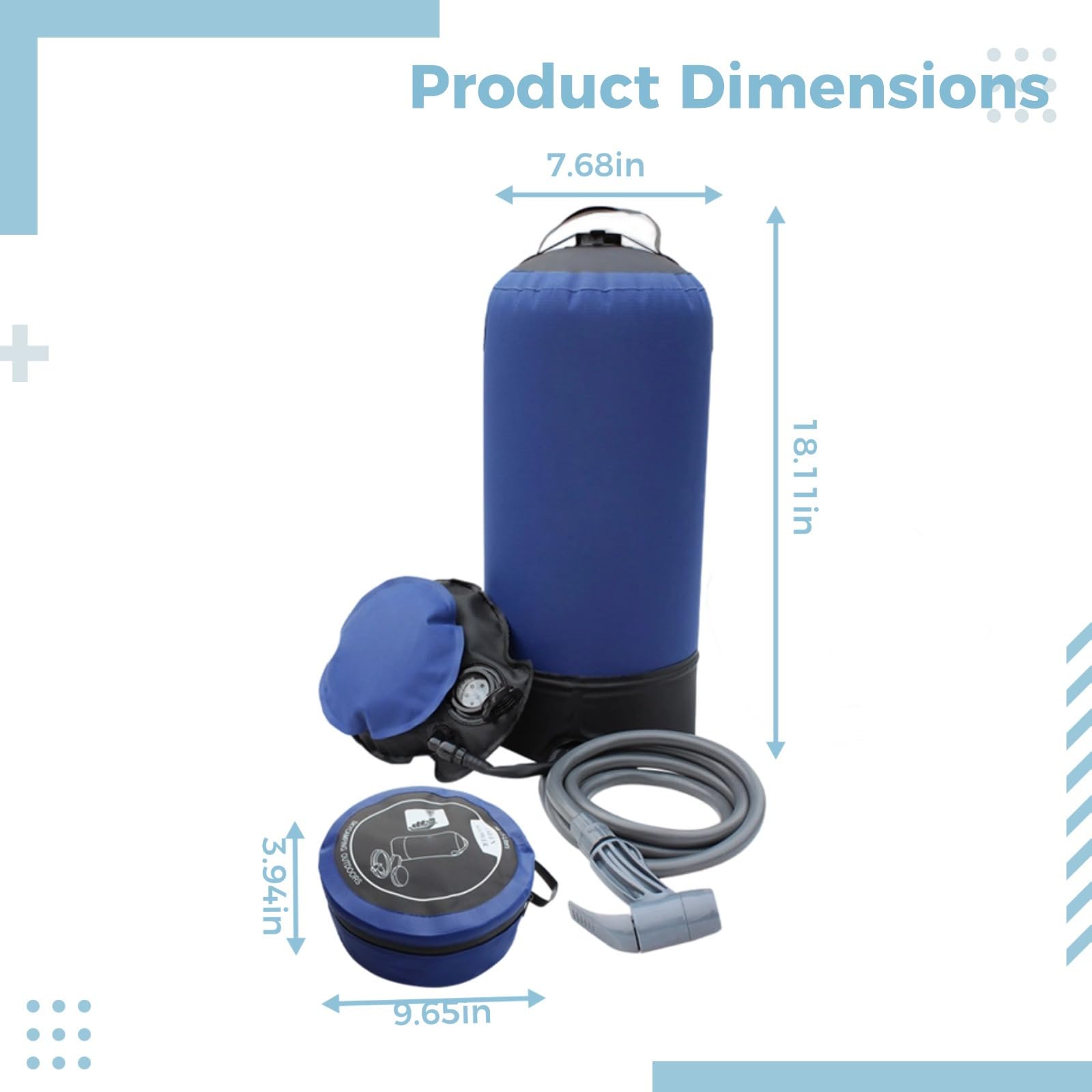 Blue - Ducha solar plegable para exteriores, con bomba inflable, boquilla para baño, lavado de coches