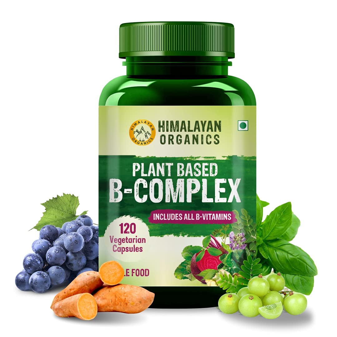 HIMALAYAN ORGANICS Plant Based Vitamin B Complex with 100% RDA B1, B2, B3, B5, B6, B9 & B12 | Hair Growth, Boost Energy And Immunity (60 Capsules)