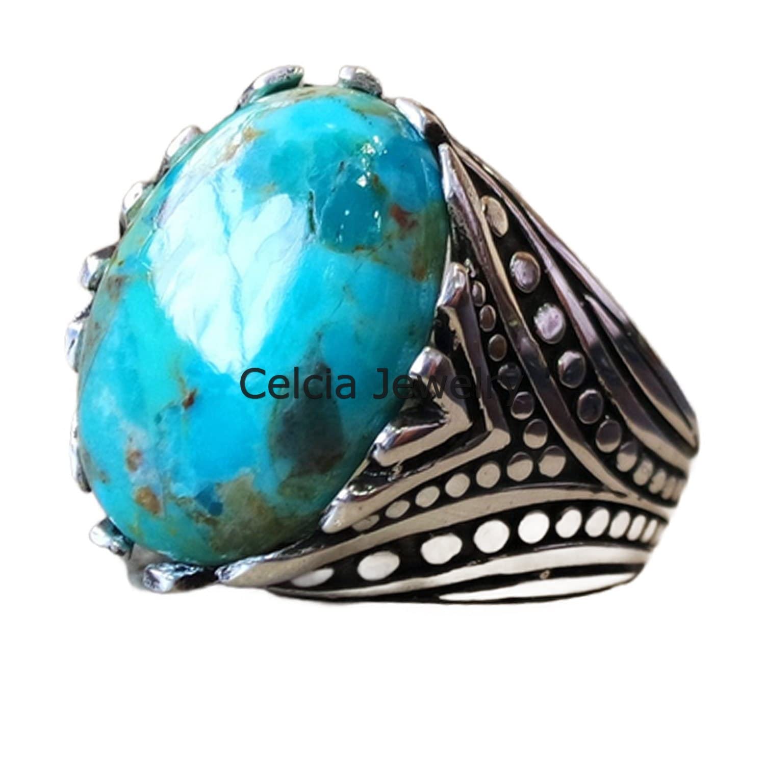 Anillo enorme de piedra preciosa azul turquesa natural de Arizona, joyería hecha a mano de plata de ley real para hombres, anillo pesado de piedra semipreciosa, anillo de promesa, anillo de moda