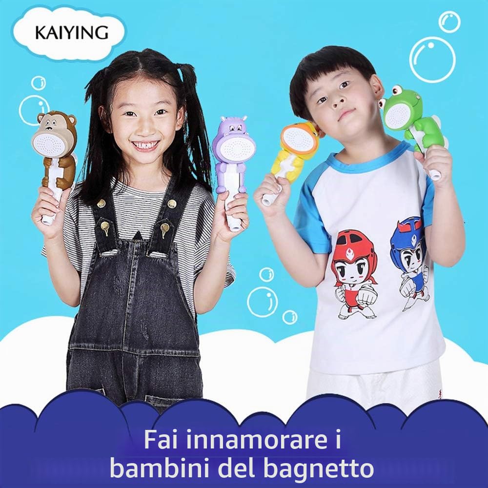 KAIYING Delphin - Soffione doccia per bambini, soffione doccia a mano per bambini, accessori da bagno, soffione doccia con supporto, tubo e valvola di deviazione