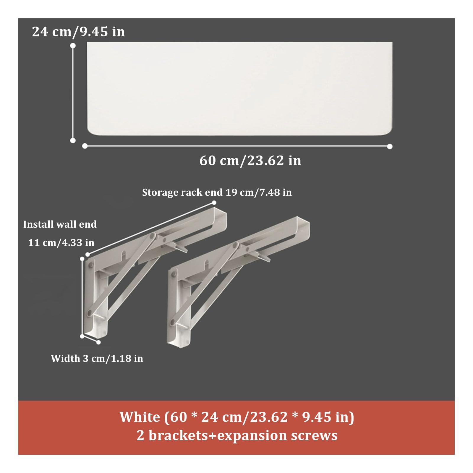 Składany ścienny stół biurkowy z zaokrąglonymi narożnikami do kuchni balkonu na zewnątrz Smals Rozmiar: 60 x 24 cm (23,62 x 9,45 cala) Kolor: Biały