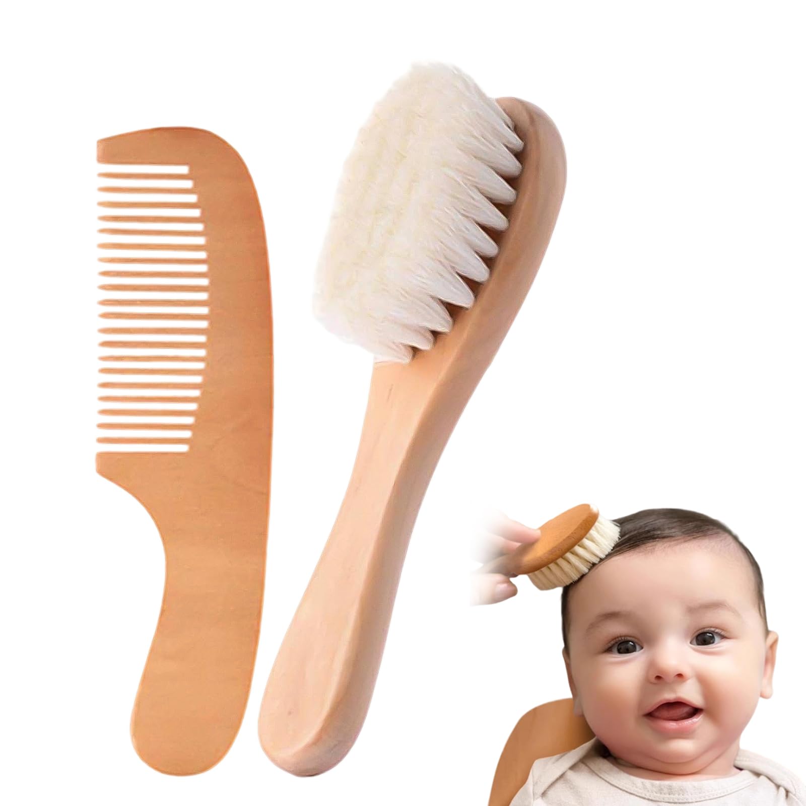 Brosse À Cheveux Bébé, Brosse à Cheveux De BéBé En Bois Et Ensemble Peigne, Poils de Chèvre Naturel, Peigne En Bois pour Nouveau-nés, Tout-petits et Jeunes Enfants