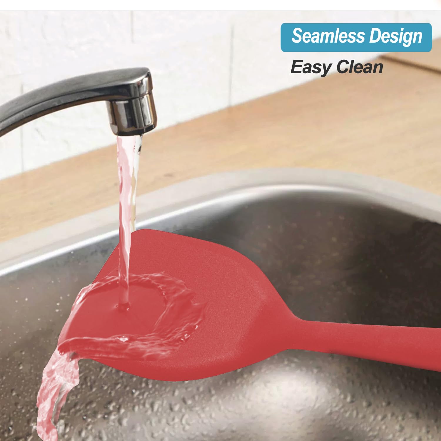 Juego de espátulas de silicona, espátulas resistentes al calor con diseño de una sola pieza sin costuras, utensilios de goma antiadherentes para hornear y cocinar, sin BPA, rojo, 11 pulgadas