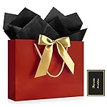 JMANNI 1PCS Large Gift Bag with Ribbon and 1 Greeting Card 2 Tissue Papers, Portable Paper Gift Bag with Handles, Birthday Gift Bags,Present Bags for Wedding Party,Mothers Day12.6 x 9.8 x 3.9(Red)