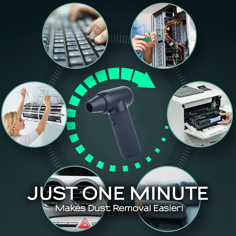 Compressed Air Duster - Electric Duster for Hair Barber, 3 Gear Mini Portable Jet Dry Air Blower, Cordless Vacuum Cleaner, for PC, Office,Salon, Fan, Laptop, Keyboard, Car -Black