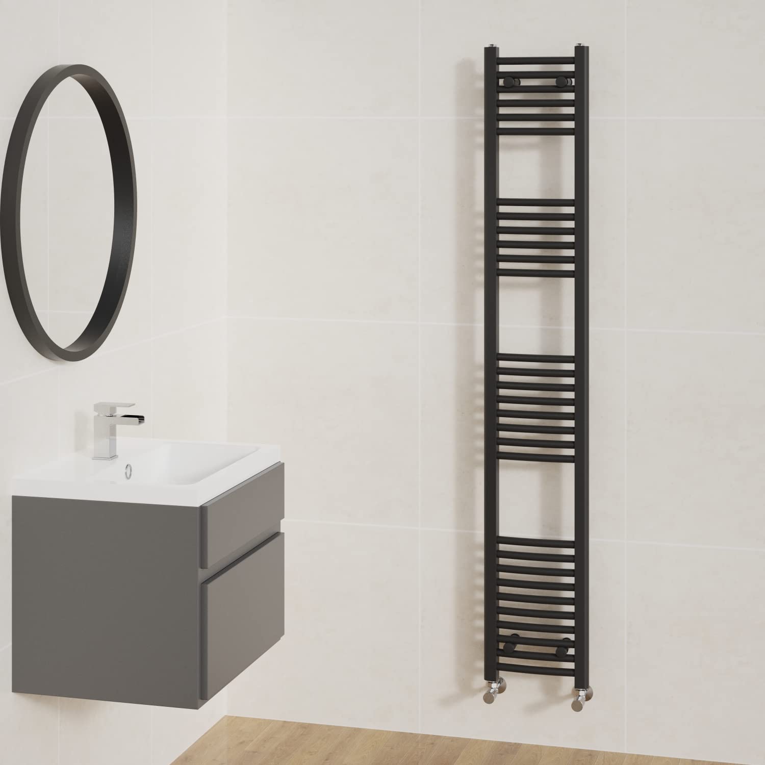 Nrg Black Curved Bathroom Heated Towel Rail Radiator Central Heating Ladder Rad Warmer 1800X300mm