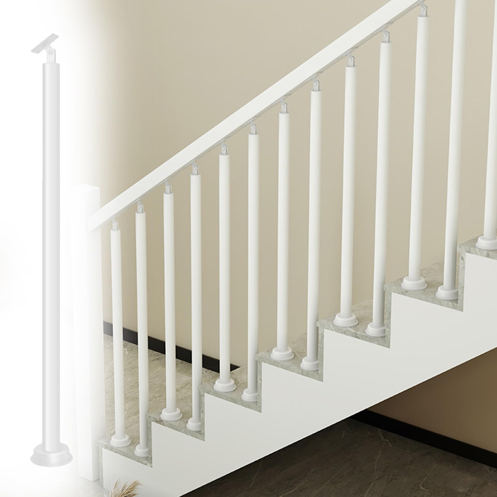 WLCGYD Modern Iron Balusters, 30 32 44 36 38 46 40 Inch White Minimalist Stair Spindles/Metal Balusters Straight Bars for Staircase Remodel, Easy Install with Shoes(2 pcs,30in/76.2cm)